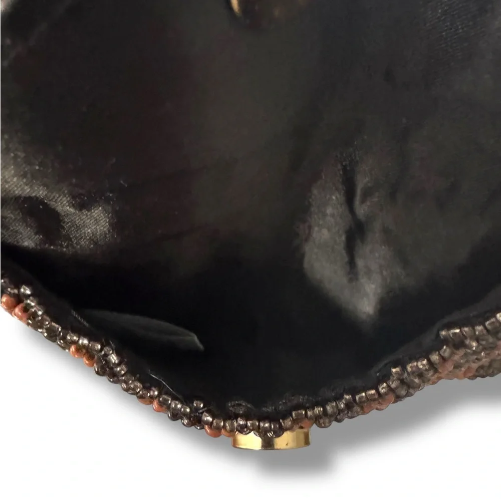 Rachel Zoe Beaded Clutch in Brown, Black & Cream